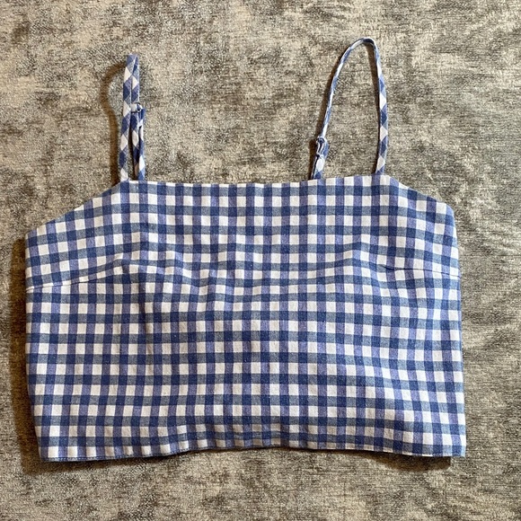 Brandy Melville Blue and White Gingham Crop Top One Size {373} - Picture 3 of 10